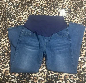 Maternity Blue Denim Jeans with Navy Overband thumbnail 1