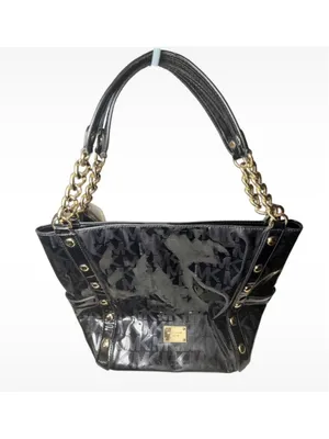 Women's Michael Kors Logo Tote Bag, One Size, Black and Gold thumbnail 3