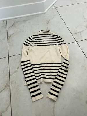 Zara Cream Striped Knit Turtleneck Sweater Size Small thumbnail 4