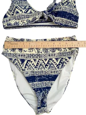 Urban Outfitters Navy and Cream High Waisted Bikini Set thumbnail 6