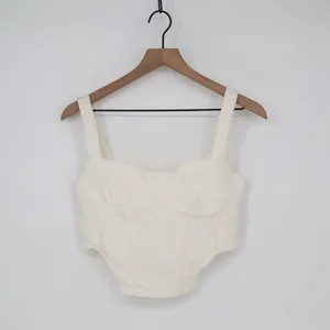 Zara Corset Top Womens Large White Denim Cotton Stretch Back Zip Wide Strap thumbnail 2