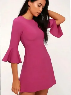Lulu's Fuschia Bell Sleeve Mini Dress thumbnail 1