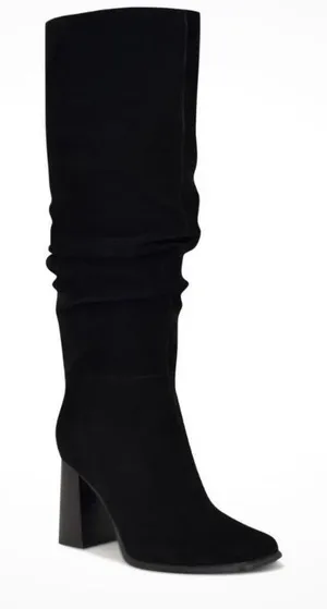 Nine West Domaey Black Suede Slouchy Square Toe Block Heel Boots Womens‎ 9M thumbnail 1