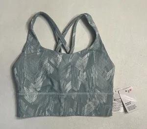 Lululemon NWT Energy Longline Bra Reverberate Chevron Jacquard Silver Blue White thumbnail 1
