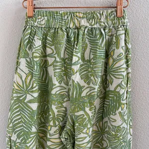 Midnight sky Modern Aloha Palm Linen Cotton Rayon Wide Leg Elastic Waist Pants S thumbnail 6
