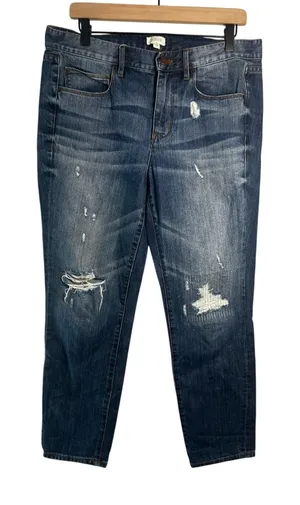 J.Crew Distressed Boyfriend Jeans Medium Wash‎ Ripped Patched C6982 Size 29 thumbnail 1