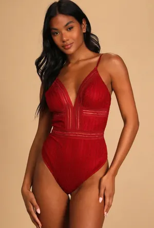 Lulu’s Casita Wine Red Lace Sleeveless Bodysuit thumbnail 3