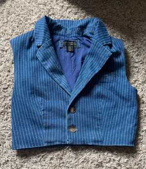 House of Harlow 1960 Denim Cropped Blue White Pinstripe Vest thumbnail 1