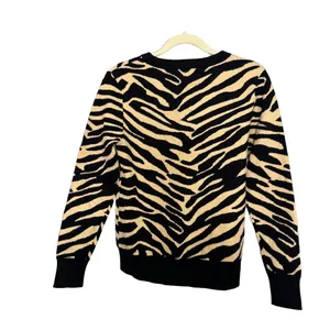 HALOGEN Sweater‎ Womens Size S Black Beige Zebra Print Crew Neck Animal Chic thumbnail 2