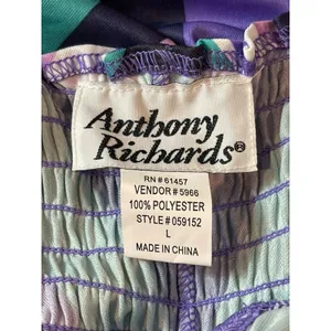 VTG 80s Anthony Richards Chevron Stripe Midi Dress Purple Teal Smocked Retro thumbnail 7