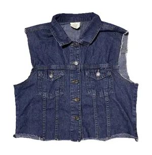 Women's Distressed Denim Raw Hem‎ Short Denim Distressed Dark Wash Vest Size Med thumbnail 1
