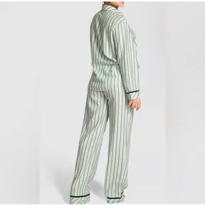 NWT Victoria's Secret PINK Flannel Pajama Set Striped Mint Green 2XL B28 thumbnail 2