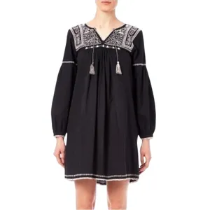 Ulla Johnson Boho Mira Black Pink Cotton Embroidered Tasseled Mini Dress Size 6 thumbnail 4