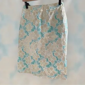 Antonio Melanie Pencil Skirt Women's Size 0 Teal Gold Floral Brocade thumbnail 3