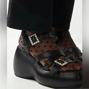 New Free People Brooklyn Ankle Strap Platform Sandal Black Leather Size 7.5 thumbnail 6