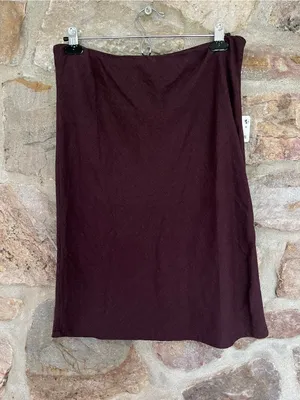 NWT Free People My Little Midi Skirt Dark Burgundy Linen Blend Pull On Sz L thumbnail 2