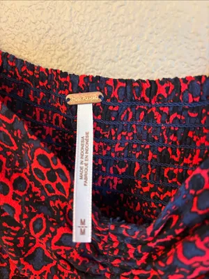FREE PEOPLE Tabitha Smocked Mini Dress MEDIUM Red Navy Blue Floral thumbnail 14