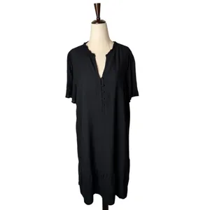 J Jill Shift Dress Women Medium Black Ruffle Neck Modal Rayon Tiered Minimalist‎ thumbnail 2