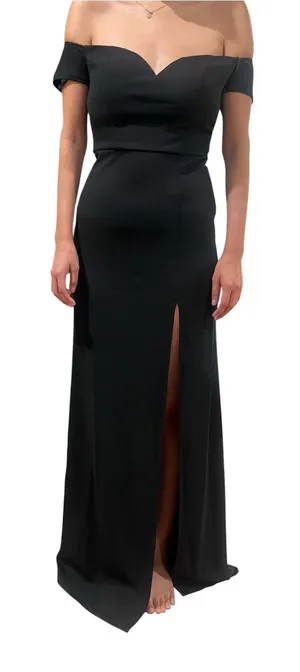 B. Smart Elegant Off-Shoulder Black Gown with Front Slit Size M thumbnail 1
