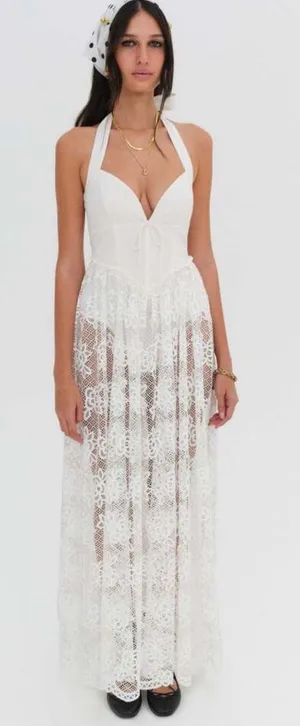For Love & Lemons Sonnet Lace Maxi Dress White Small NEW $389 Bride Bridal thumbnail 1