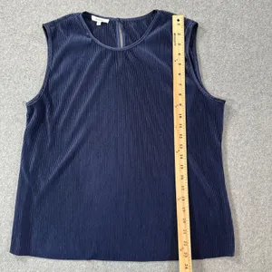 Pleione Blue Pleated Sleeveless Blouse Women's XL Round Neck Tank Top thumbnail 2