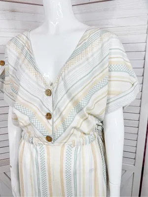 World Market Shilo Striped Wide Leg Cinch Waist‎ Jumpsuit Ivory Multi Cropped thumbnail 6