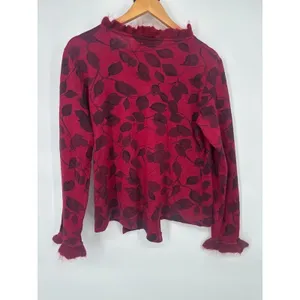 Tess‎ Dress Floral Wrap Sweater Y2K Size XL Silk Wool Blend Ruffle Red Romantic thumbnail 4