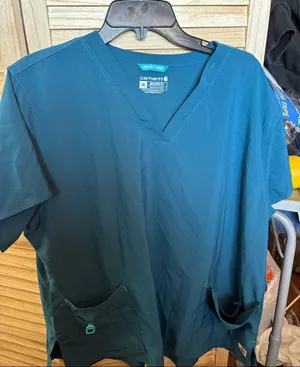 Carhartt Ladies Teal V-Neck Short Sleeve Scrub Top 2XL thumbnail 1