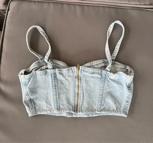 Zara Light Blue Denim Corset Top thumbnail 2