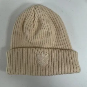 Adidas OS Beanie Cream Ribbed Knit Iridescent Trefoil Logo Winter Hat Streetwear thumbnail 7
