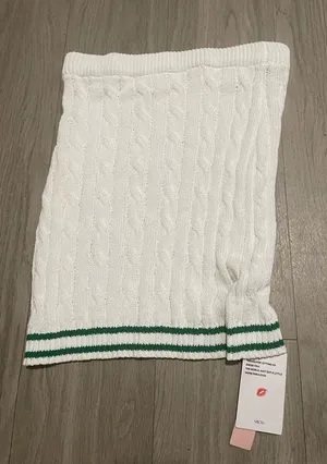 White Cable Knit Tube Skirt with Green Stripe thumbnail 1