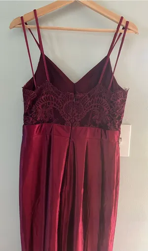 David's Bridal Women's Satin V-Neck Slip Dress - Burgundy thumbnail 1