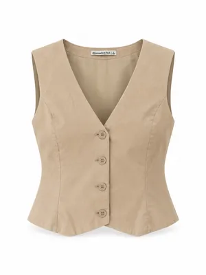 Abercrombie & Fitch Tan Tailored Button Front Vest Top Women’s Large thumbnail 2