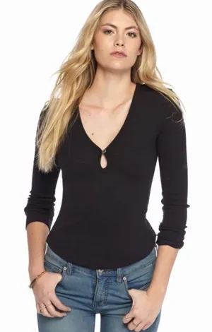 We The Free Tate Keyhole Ribbed Long Sleeve Top in Black Women’s Size Medium thumbnail 1