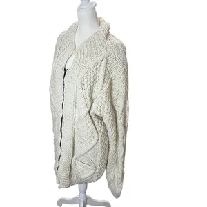 Vintage Imbacocha 100% Wool Fisherman Cable Knit Zip Cardigan L XL thumbnail 4