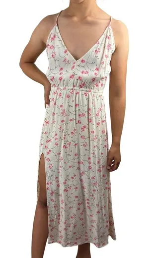 Reformation Floral Midi Dress Side Slit Criss Cross Back Size M (runs small) thumbnail 1
