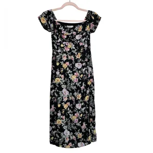 Abercrombie & Fitch Black Floral Midi Dress XS Pastel Flowers‎ Cottagecore thumbnail 2
