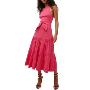 Veronica Beard Austyn Hot Pink Tiered Pima Cotton Midi Designer Chic Dress XS thumbnail 2