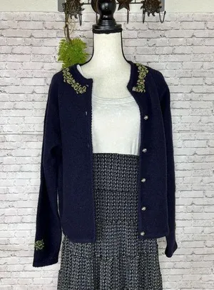 Vintage Karen Scott Navy Blue Cottagecore Embroidered Cardigan Sweater thumbnail 1