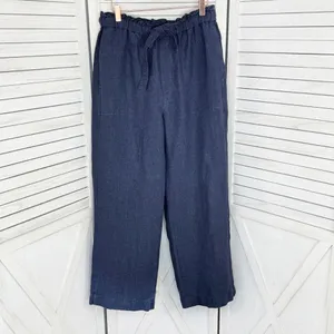Polo Ralph Lauren Linen Drawstring Wide Leg Pants Denim Blue Small‎ Paperbag thumbnail 9