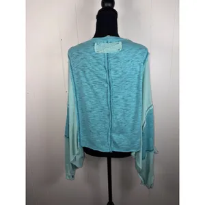 Pol Cropped Boxy Raw Edge Top Womens Blue Contrast Stitch Relaxed‎ Small thumbnail 2