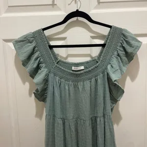 Mustard Seed Seafoam Green Smocked Ruffle Tiered Maxi Dress thumbnail 3