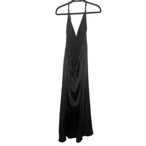 NWT Free People Women's Large Black Halter Slit Silky Dance Til Dawn Maxi Dress thumbnail 8