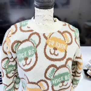 CIDER Cream Bear Print Knit Sweater with Long Ribbed Cuffs - Size S thumbnail 10