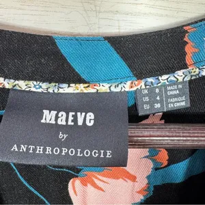 Maeve Anthropologie Ragonda‎ Floral Smocked Shoulder Tunic Shift Dress Black 4 thumbnail 10