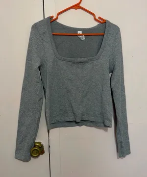 90 Degree By Reflex Heather Gray Square Neck Long Sleeve Tee thumbnail 1