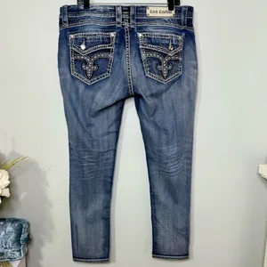 Rock Revival Barby Skinny Ankle Jeans Distressed Stretch Bling Size 34 thumbnail 3