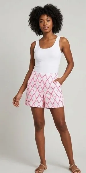 Lilly Pulitzer Skort Womens 8 Pink‎ White Luxletic Geometric Floral Embroidery thumbnail 1