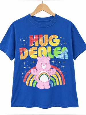 Care Bears Hug Dealer T Shirt Small S Blue Graphic Tee Rainbow Cheer Bear Retro thumbnail 1