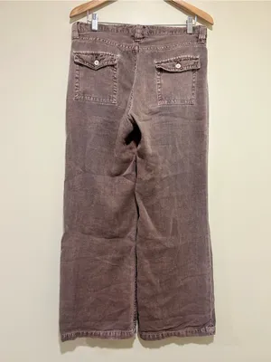 Ryan Michael Wide Leg Linen Minimalist Pants in Dusty Brown Mauve Size 8 thumbnail 5